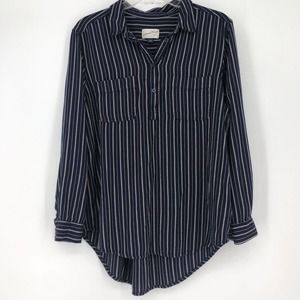 Universal Thread Size L Flannel Tunic Top Blue White Stripe Henley Long Sleeve